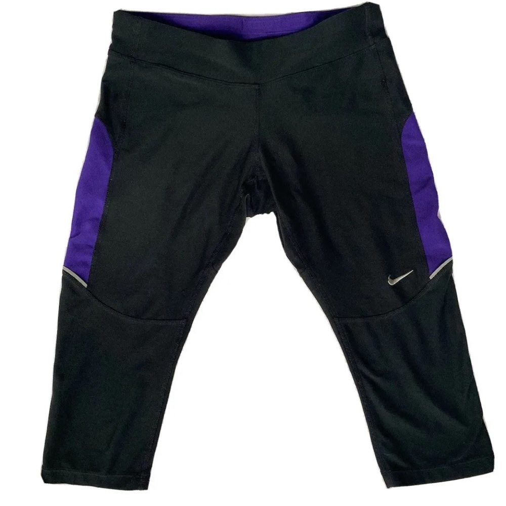 Nike Dri-FIT Capri Leggings Women Small Black/Purple Knit Stretch